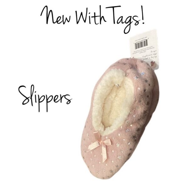 Cozy Corner Club Slipper Foil Cozies Pink Fluffy w Silver Star M/L - Picture 13 of 13